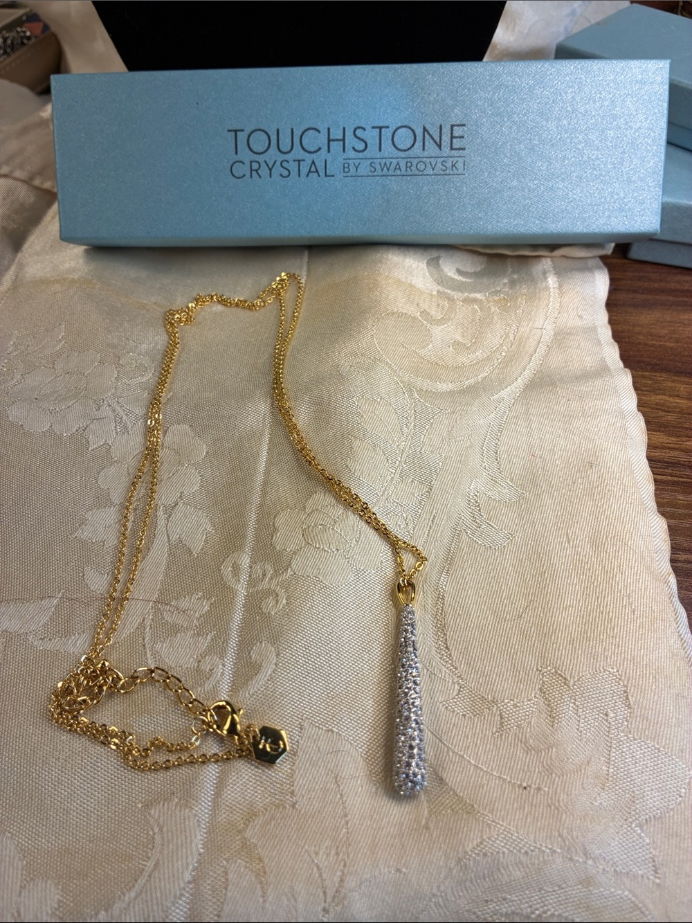 Touchstone by Swarovski Gold Plated Necklace with Crystal Pendant new in box